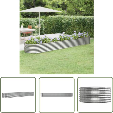 The Living Store Hochbeet Pulverbeschichteter Stahl 368x80x36 cm Silbern - Hochbeet - Pflanzenbehälter - Gartengeräte - Stahltanks - Balkonbepflanzung