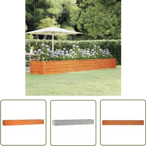 The Living Store Hochbeet Rostig 400x80x45 cm Cortenstahl - Cortenstahl Hochbeet - Gartengeräte - Balkonbepflanzung - Pflanzenbehälter - Rostiges Hochbeet