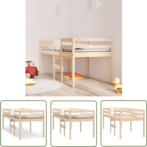 The Living Store Hochbett 90x190 cm Massivholz Kiefer - Kinderbett - Hochbett - Jugendzimmer - Kiefernholz - Massives Holz