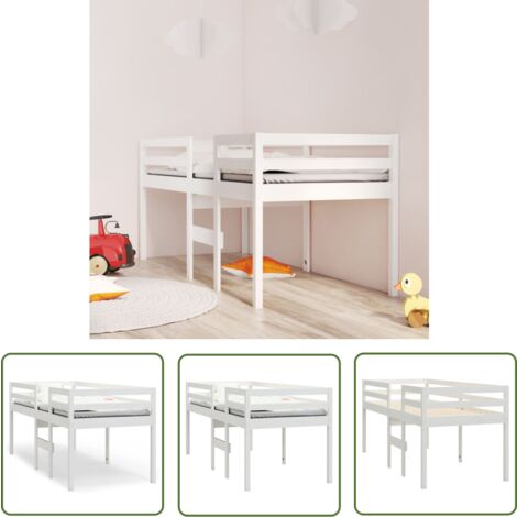 The Living Store Hochbett Weiß 80x200 cm Massivholz Kiefer - Kinderbett - Hochbett - Jugendzimmer - Weißes Möbelstück - Kiefernholz