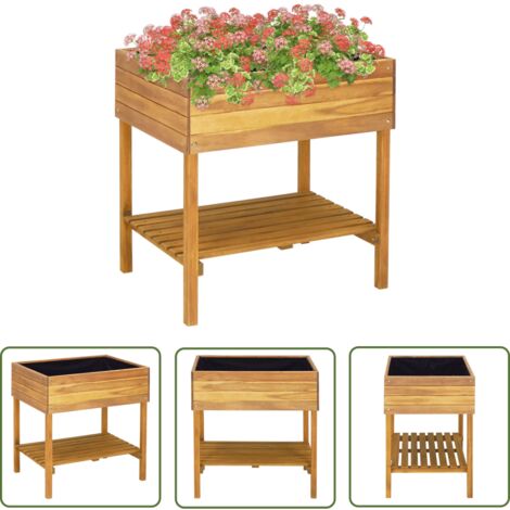 The Living Store Hochkübel 78,5 x 58,5 x 78,5 cm Massivholz Akazie - Holzpflanze - Hochbeet - Blumenerde - Gartendekoration - Balkonpflanzen