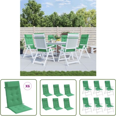 The Living Store Hochlehner-Auflagen 6 Stk. Grün Oxford-Gewebe - Hochlehner Auflagen - Gartenstuhlkissen - Outdoor Kissen - Sitzkissen - Gartenmöbel Zubehör