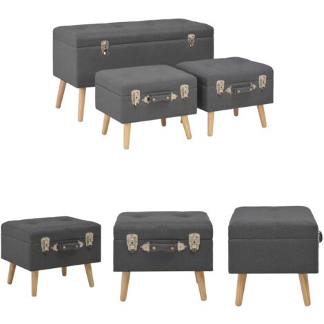 The Living Store Hocker mit Stauraum 3 Stk. Dunkelgrau Stoff -  Truhen- & Flurbänke