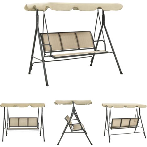 The Living Store Hollywoodschaukel mit Dach Anthrazitgrau und Sandfarben - Hollywoodschaukeln