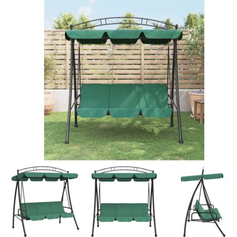 The Living Store Hollywoodschaukel mit Dach Grün 198 cm Stoff und Stahl - Hollywoodschaukeln