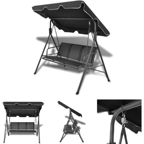 The Living Store Hollywoodschaukel mit Dach Schwarz - Hollywoodschaukeln