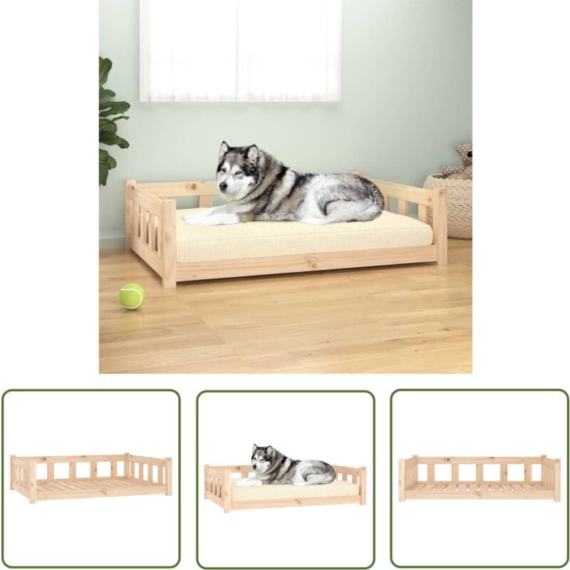 The Living Store - Lit pour chien 105,5x75,5x28 cm bois de pin solide - Panier Pour Chien - Lit Pour Chien - Canapé Pour Chien - Maison Pour Chien