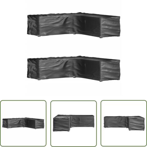 The Living Store Housses de salon de jardin en forme de L 2 pcs 16 œillets - Housse De Jardin - Housse De Mobilier Extérieur - Protection Parasol - Housse Anti Uv - Housse Imperméable