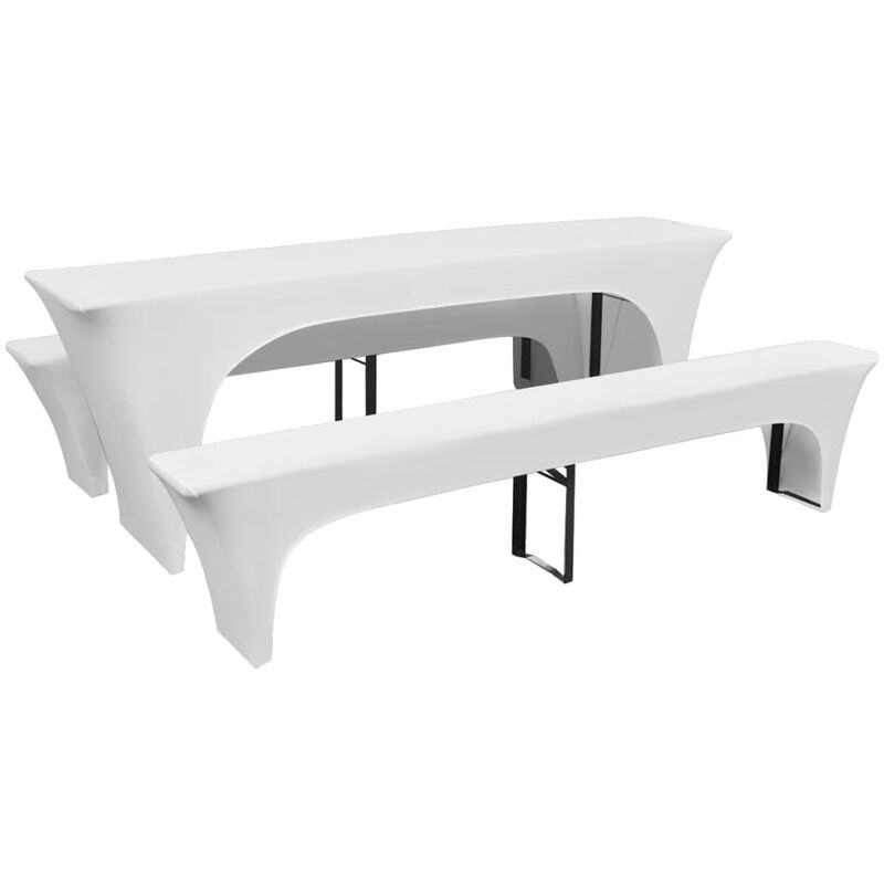 The Living Store - inlife Housses de table et bancs Extensibles 3 pcs Blanc 220x50x80 cm