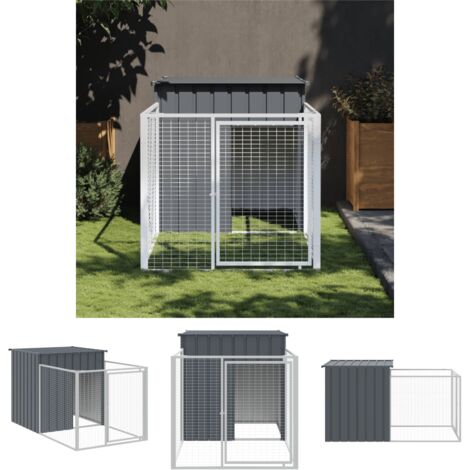 The Living Store Hundehütte mit Auslauf Anthrazit 110x201x110cm Verzinkter Stahl - Hundehütten