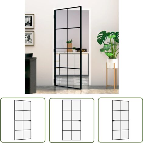 The Living Store Innentür Schwarz 93x201,5 cm Hartglas & Aluminium Schlank - Innentür - Glastür - Moderne Tür - Schwarze Tür - Aluminiumtür