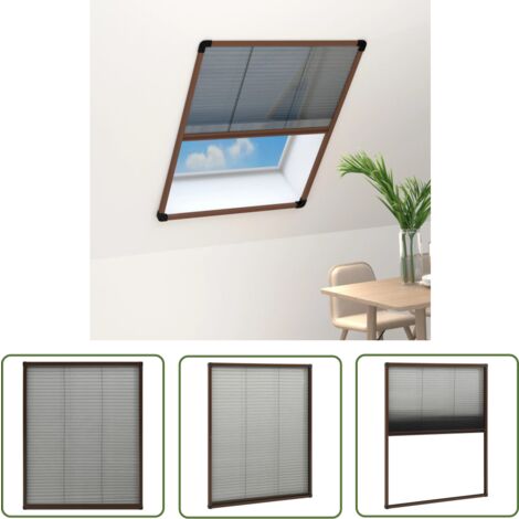The Living Store Insektenschutz-Plissee für Fenster Aluminium Braun 80x100 cm - Dachfenster - Insektenschutz - Fliegenschutz - Aluminium Rahmen - Glasfaser Netz