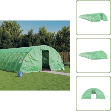 The Living Store Invernadero con estructura de acero verde 110 m² 22x5x2,3 m - Invernadero de acero