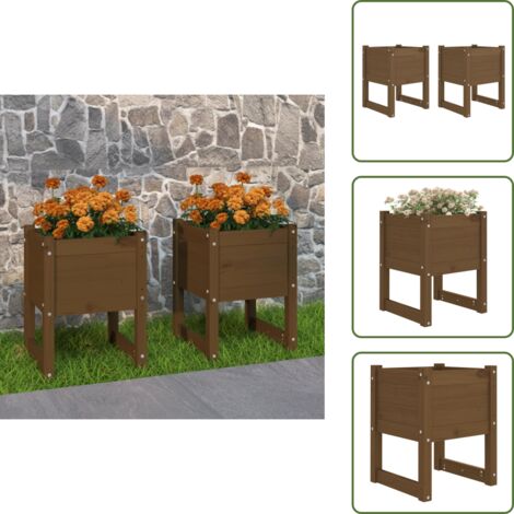 The Living Store Jardinera 2 uds madera maciza de pino marrón miel 40x40x52,5 cm - Macetas decorativas
