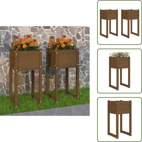 The Living Store Jardinera 2 uds madera maciza de pino marrón miel 40x40x81 cm - Maceta