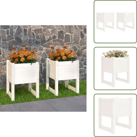The Living Store Jardinera 2 unidades madera maciza de pino blanco 40x40x52,5 cm - Maceta decorativa
