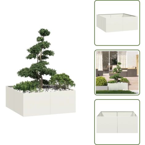The Living Store Jardinera acero blanco 100x100x40 cm - Jardín