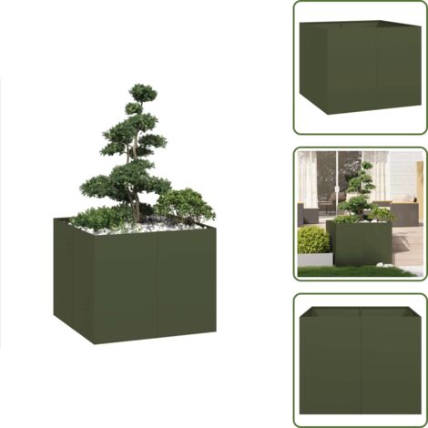 The Living Store Jardinera acero verde oliva 100x100x80 cm - Jardín