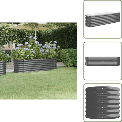 The Living Store Jardinera arriate acero galvanizado antracita 152x40x36 cm - Maceta de acero galvanizado
