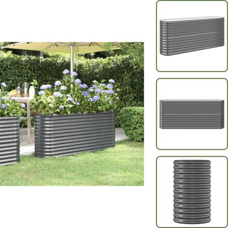 The Living Store Jardinera arriate acero galvanizado antracita 152x40x68 cm - Maceta de acero galvanizado
