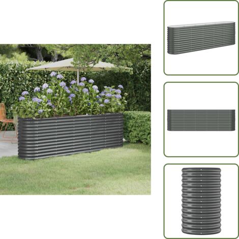 The Living Store Jardinera arriate acero galvanizado antracita 224x40x68 cm - Maceta de acero galvanizado