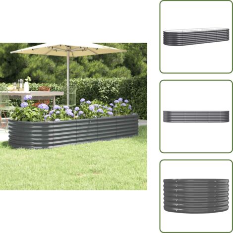 The Living Store Jardinera arriate acero galvanizado antracita 224x80x36 cm - Maceta de acero galvanizado