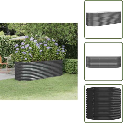 The Living Store Jardinera arriate acero galvanizado antracita 224x80x68 cm - Maceta de acero galvanizado