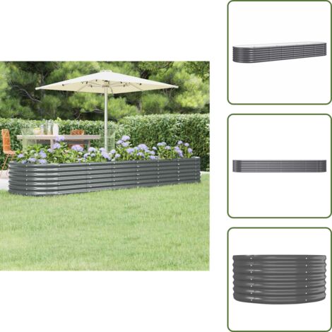 The Living Store Jardinera arriate acero galvanizado antracita 296x80x36 cm - Maceta de acero galvanizado