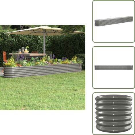 The Living Store Jardinera arriate acero galvanizado gris 332x40x36 cm - Maceta de acero galvanizado