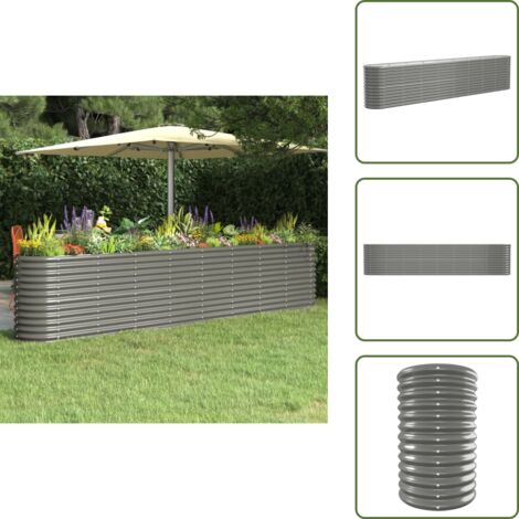 The Living Store Jardinera arriate acero galvanizado gris 332x40x68 cm - Maceta de acero galvanizado