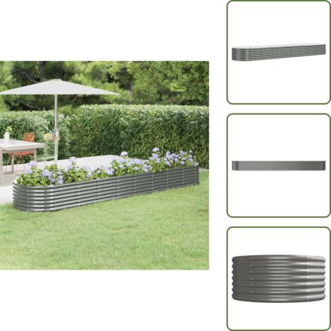 The Living Store Jardinera arriate acero galvanizado gris 368x80x36 cm - Maceta de acero galvanizado