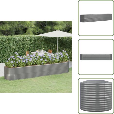 The Living Store Jardinera arriate acero galvanizado gris 368x80x68 cm - Maceta de acero galvanizado