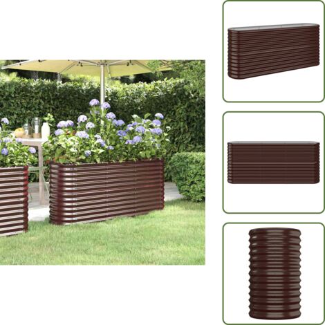 The Living Store Jardinera arriate acero galvanizado marrón 152x40x68 cm - Maceta de acero galvanizado