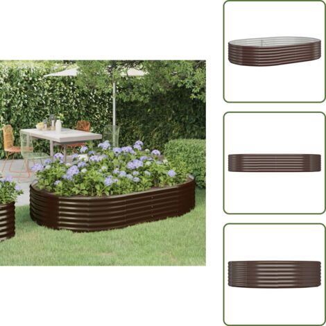 The Living Store Jardinera arriate acero galvanizado marrón 214x140x36cm - Maceta de acero galvanizado
