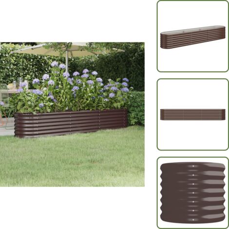 The Living Store Jardinera arriate acero galvanizado marrón 224x40x36 cm - Maceta de acero galvanizado