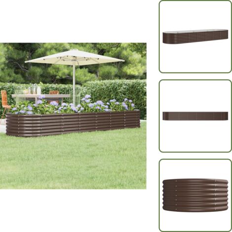 The Living Store Jardinera arriate acero galvanizado marrón 296x80x36 cm - Maceta de acero galvanizado