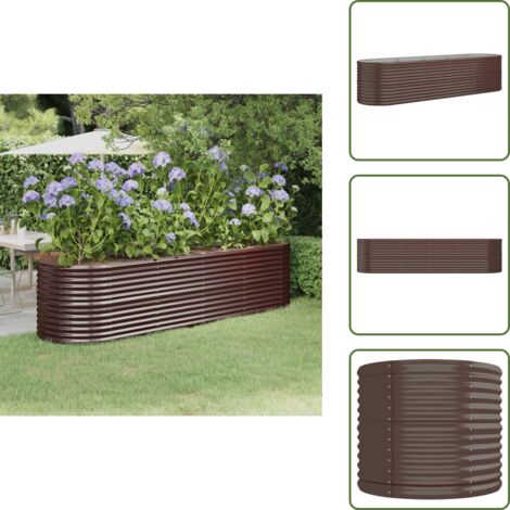 The Living Store Jardinera arriate acero galvanizado marrón 296x80x68 cm - Maceta de jardín