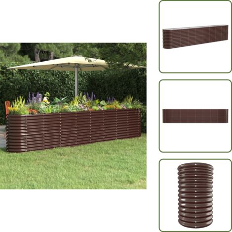 The Living Store Jardinera arriate acero galvanizado marrón 332x40x68 cm - Maceta de acero galvanizado