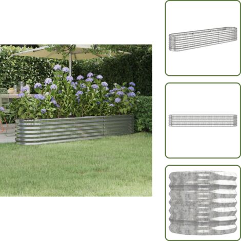 The Living Store Jardinera arriate acero galvanizado plata 224x40x36 cm - Maceta de acero galvanizado