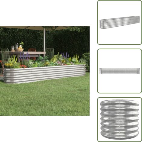 The Living Store Jardinera arriate acero galvanizado plata 260x40x36 cm - Maceta de acero galvanizado