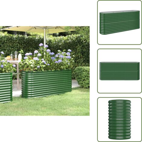 The Living Store Jardinera arriate acero galvanizado verde 152x40x68 cm - Maceta de acero galvanizado