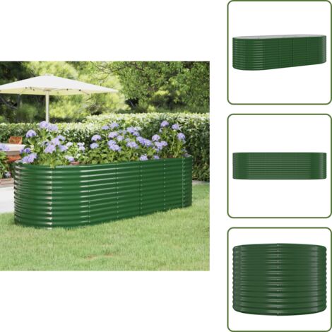 The Living Store Jardinera arriate acero galvanizado verde 249x100x68 cm - Maceta de acero galvanizado