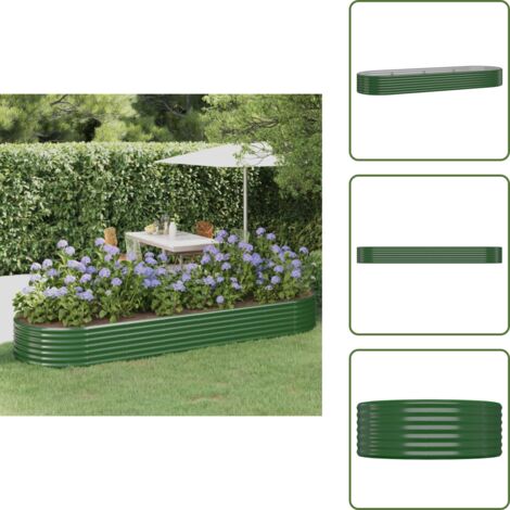 The Living Store Jardinera arriate acero galvanizado verde 322x100x36 cm - Maceta de acero galvanizado