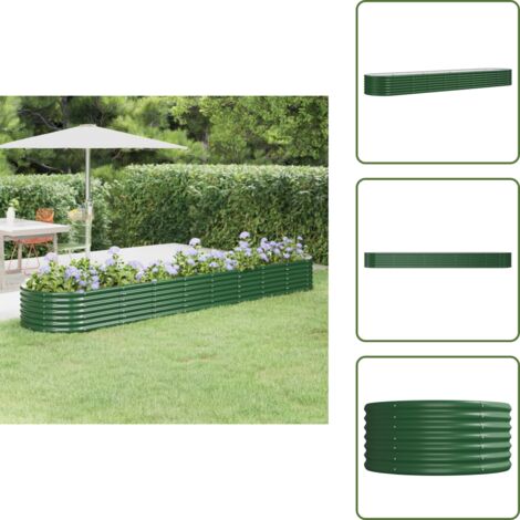 The Living Store Jardinera arriate acero galvanizado verde 368x80x36 cm - Maceta de acero galvanizado