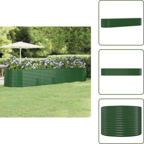 The Living Store Jardinera arriate acero galvanizado verde 396x100x68 cm - Maceta de acero galvanizado