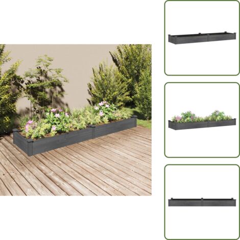 The Living Store Jardinera arriate con forro madera abeto gris 240x60x25 cm - Jardinera con forro