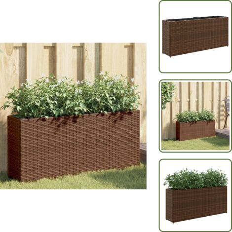 The Living Store Jardinera con 2 maceteros de ratán sintético marrón 90x20x40 cm - Maceteros