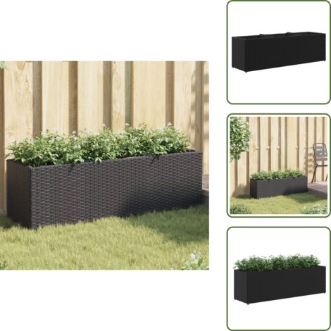 The Living Store Jardinera con 3 maceteros ratán sintético negro 105x30x32 cm - Maceteros