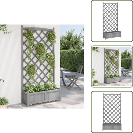 The Living Store Jardinera con enrejado madera maciza de abeto gris - Jardinera con enrejado