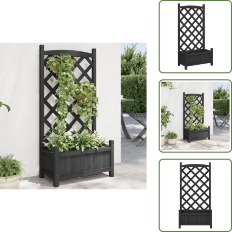 The Living Store Jardinera con enrejado madera maciza de abeto negro - Macetero para plantas